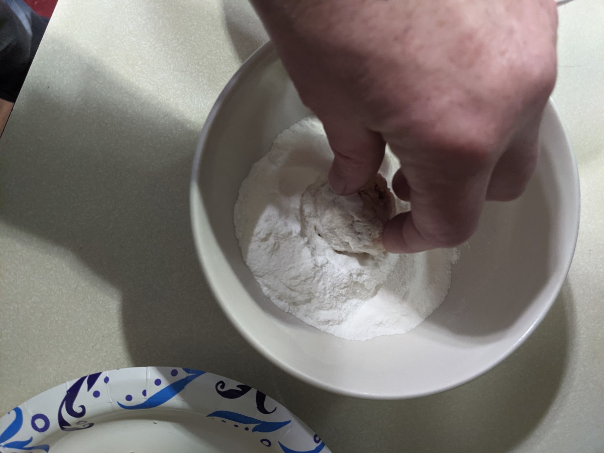 Dip frozen ball in rice flour