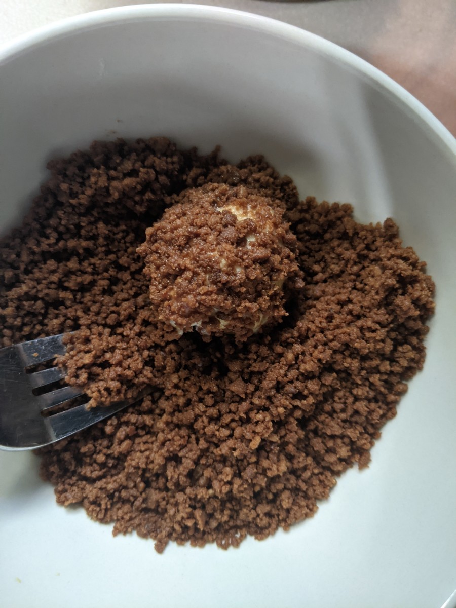 Coat completely with rye crumbs