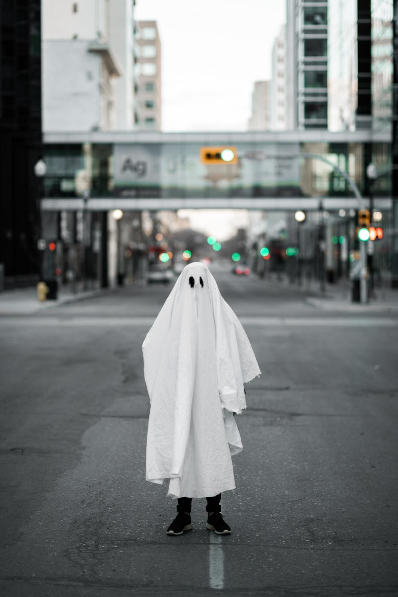 A single sheet with eyes cut out for a simple ghost costume. 