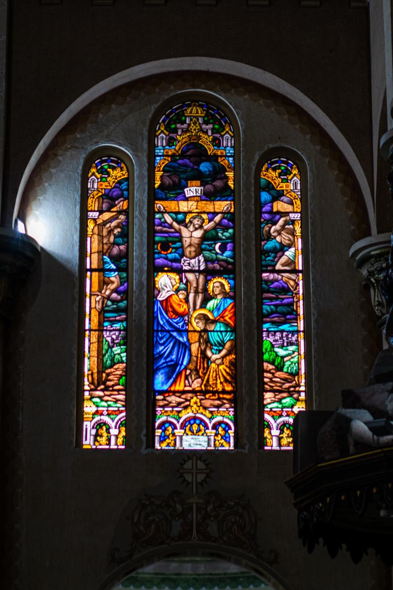 Stained glass in the Holy Sacrament Church of Itajai, Brazil, depicting the Crucifixion