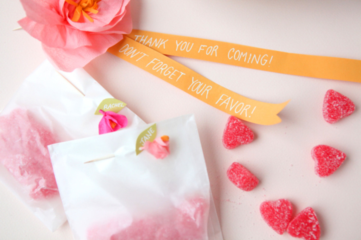 Add some tiny paper flowers to whatever party favors you are creating