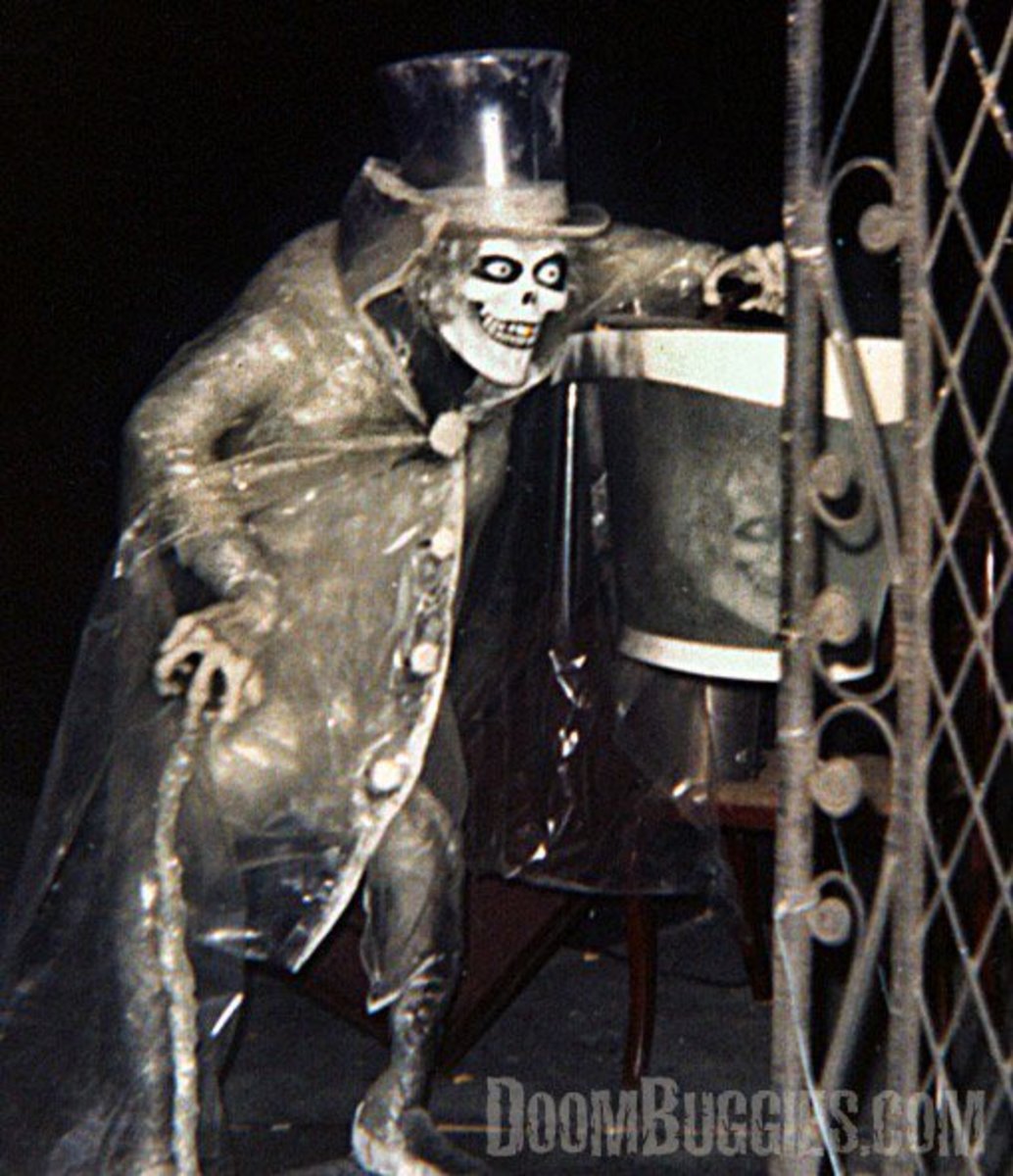 The only known photo of the original Hatbox Ghost as he appeared within the Haunted Mansion.