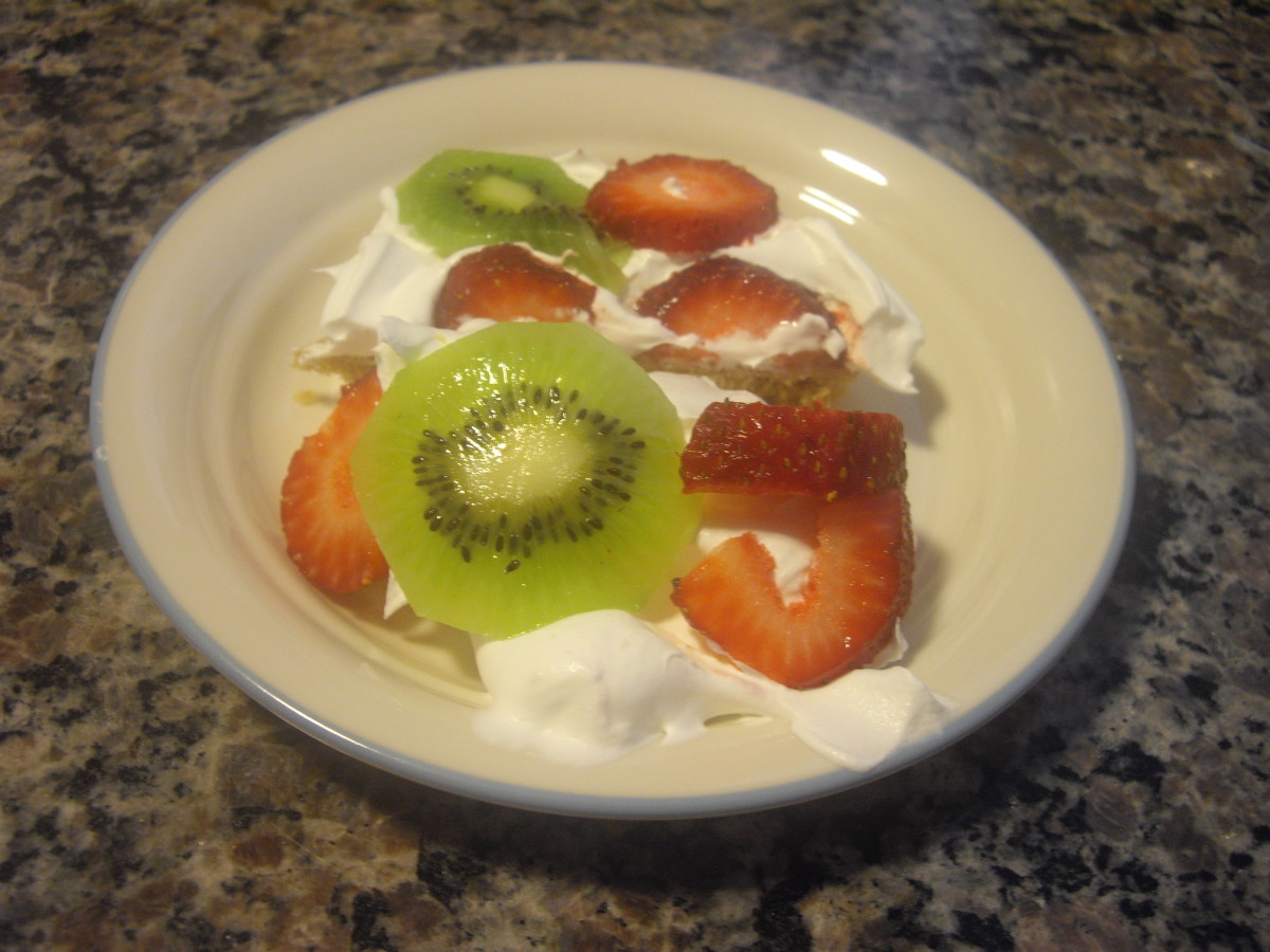 Variation with whipped cream topping, and  kiwi and strawberries