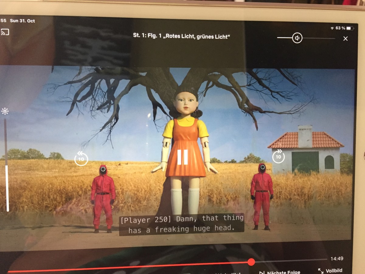 My screenshot of the huge doll in „Squid Game“ on Netflix.