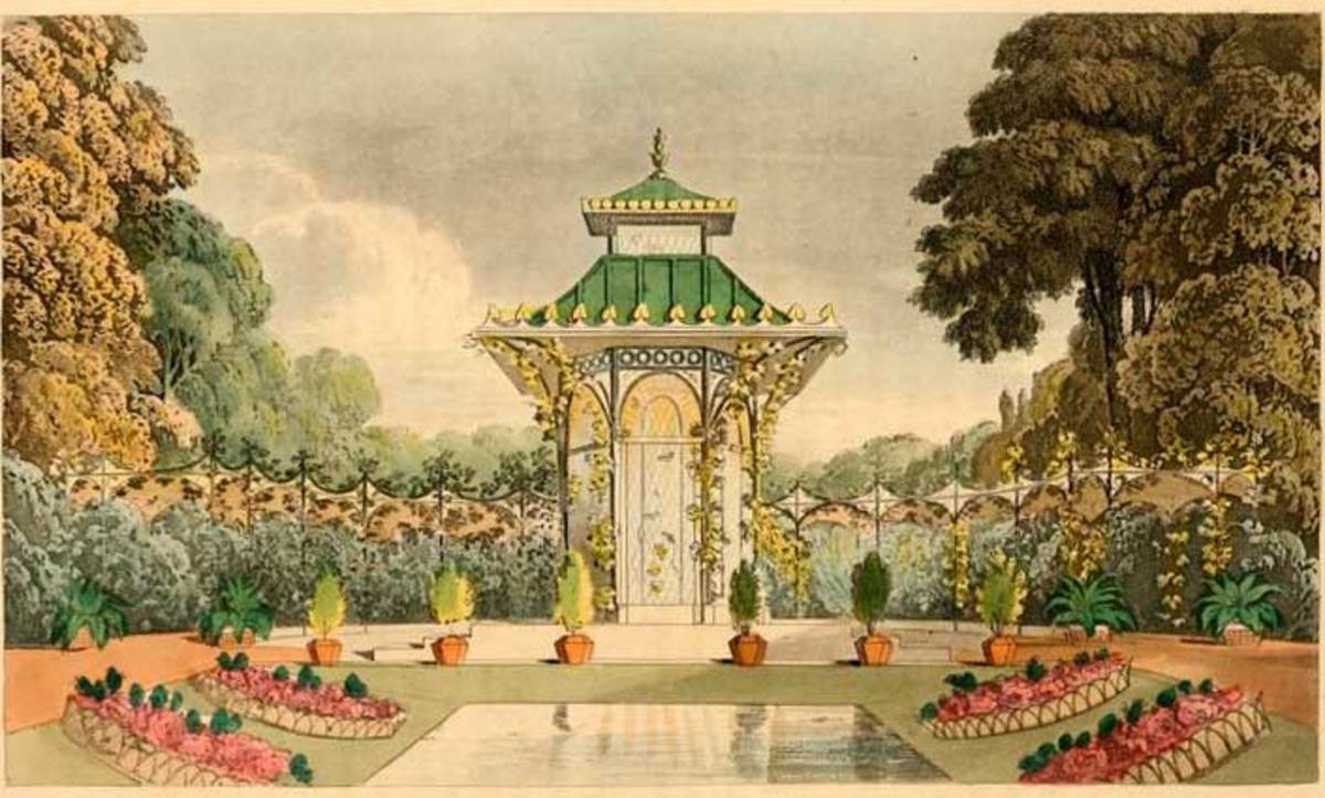 Aviary (Plate 21): Where birds visit & "chief feature of a flower garden" (Papworth, p. 101).