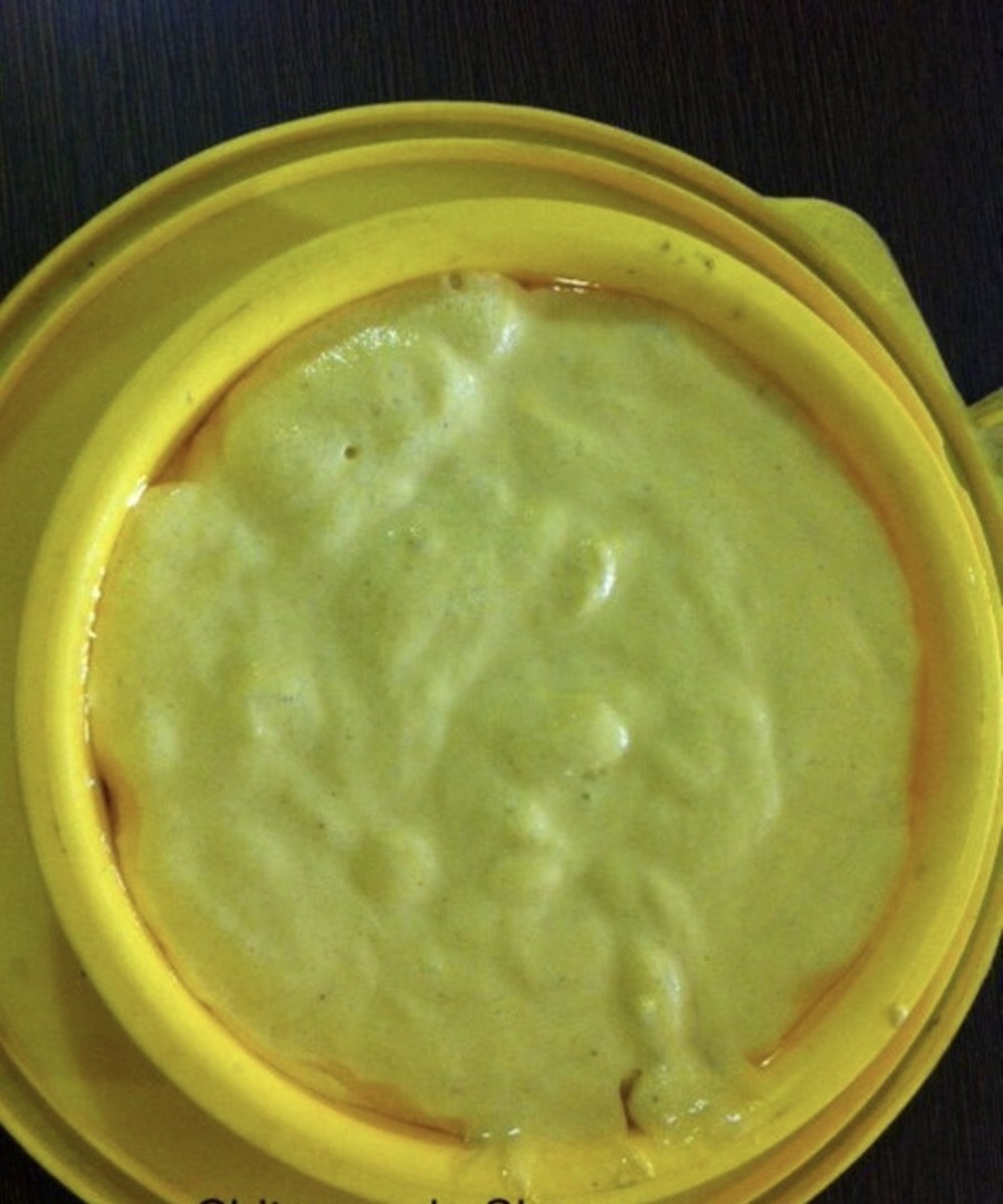 The prepared dhokla mixture