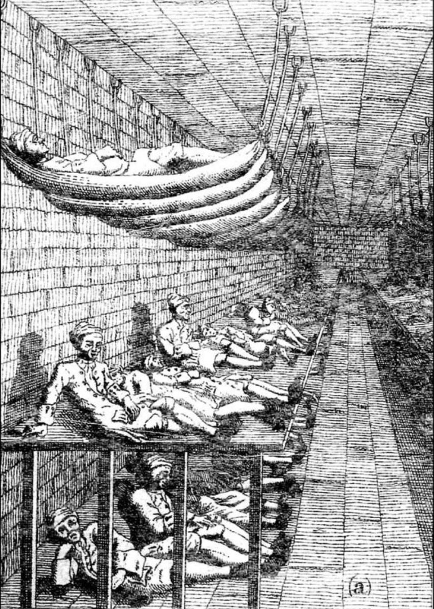 The men's sick ward in the Marshalsea in the 18th century.