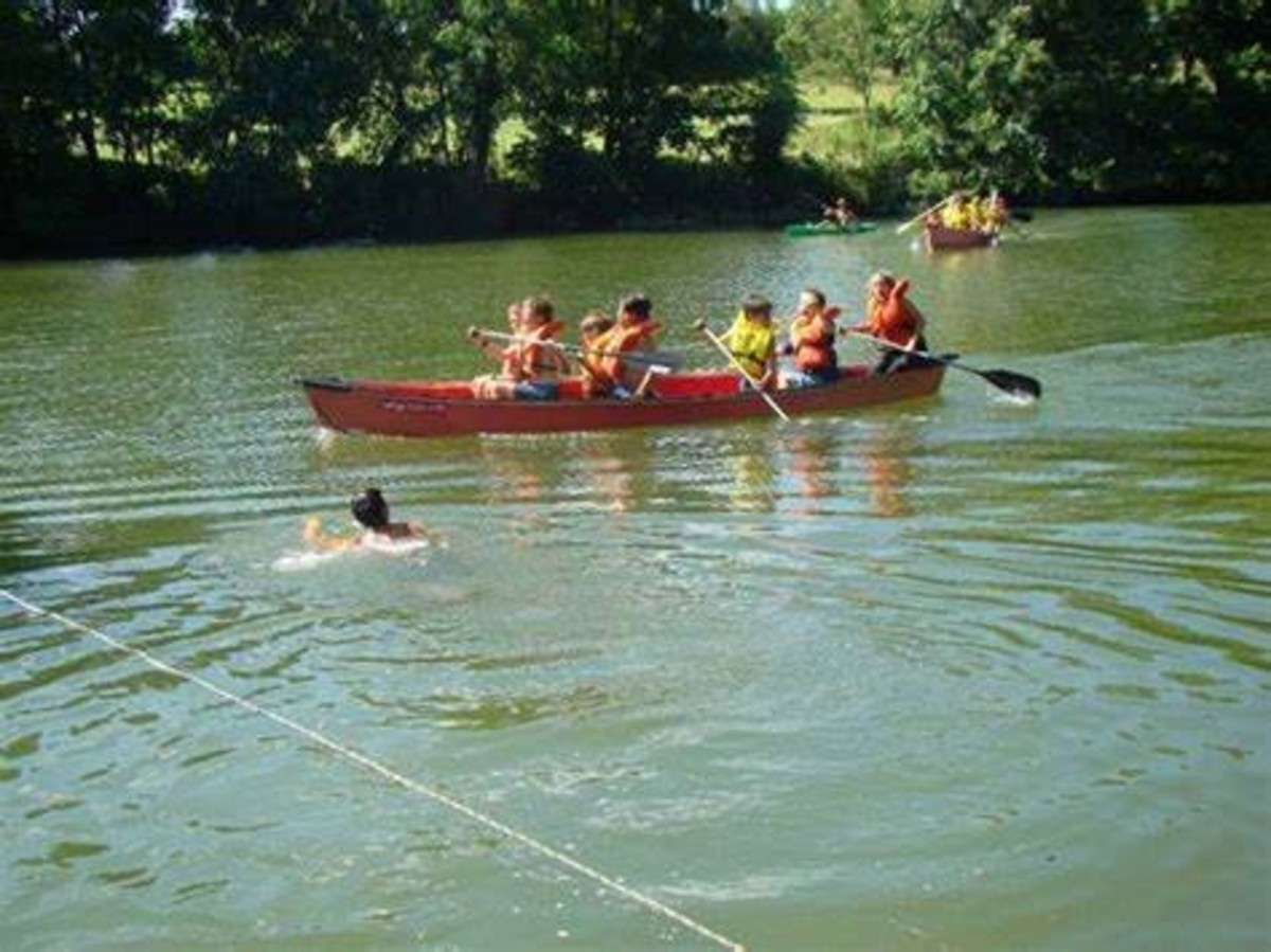 "Kids Paddling a Canoe at Summer Camp"