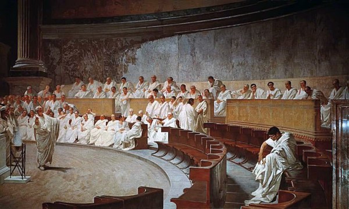 An image of the Roman senate during a session. The Roman senate most often met at the Curia, a public building in the city, but they also met in other areas of Rome or on its outskirts.
