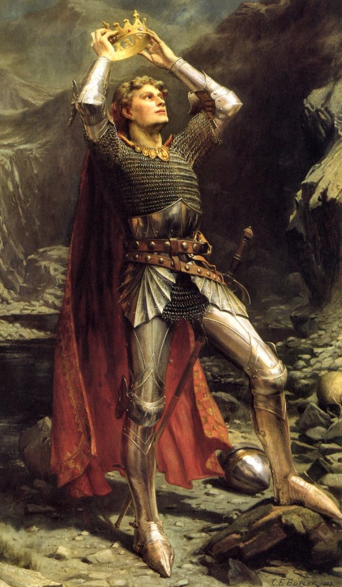 查尔斯·欧内斯特·巴特勒所画的亚瑟王形象。浪漫，英勇，充满活力。