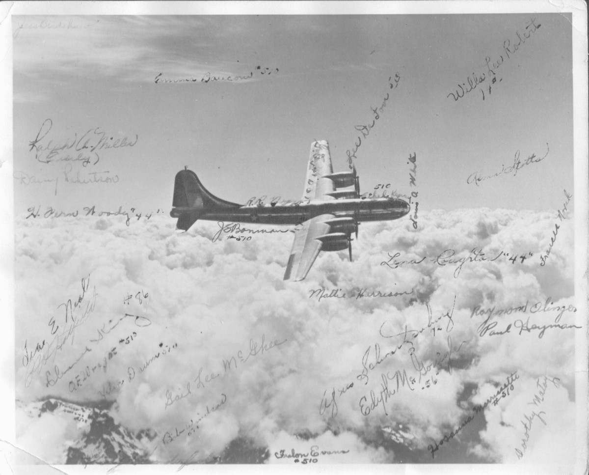 Boeing plane WWII photo signed by workers at the Wichita, Kansas, plant.