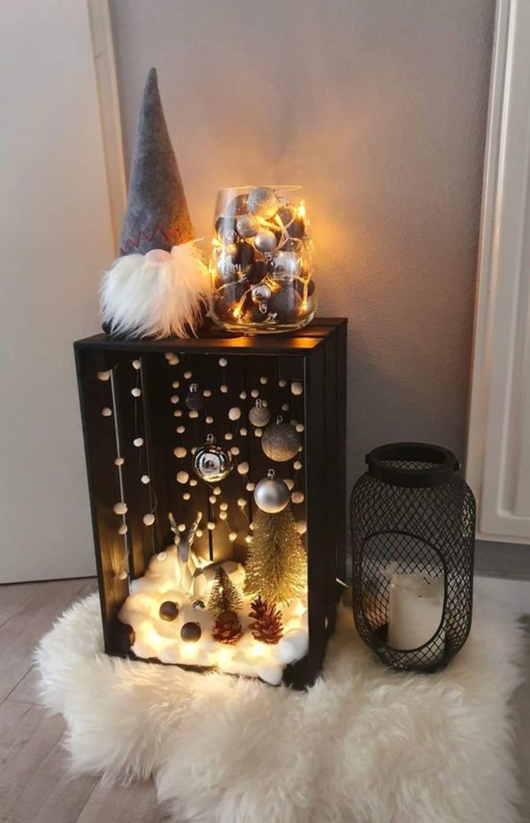Black Crate With Lights and Dangling Baubles
