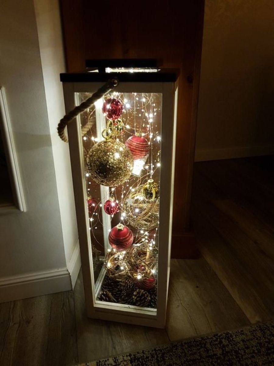 Tall Crate With Baubles and String Lights
