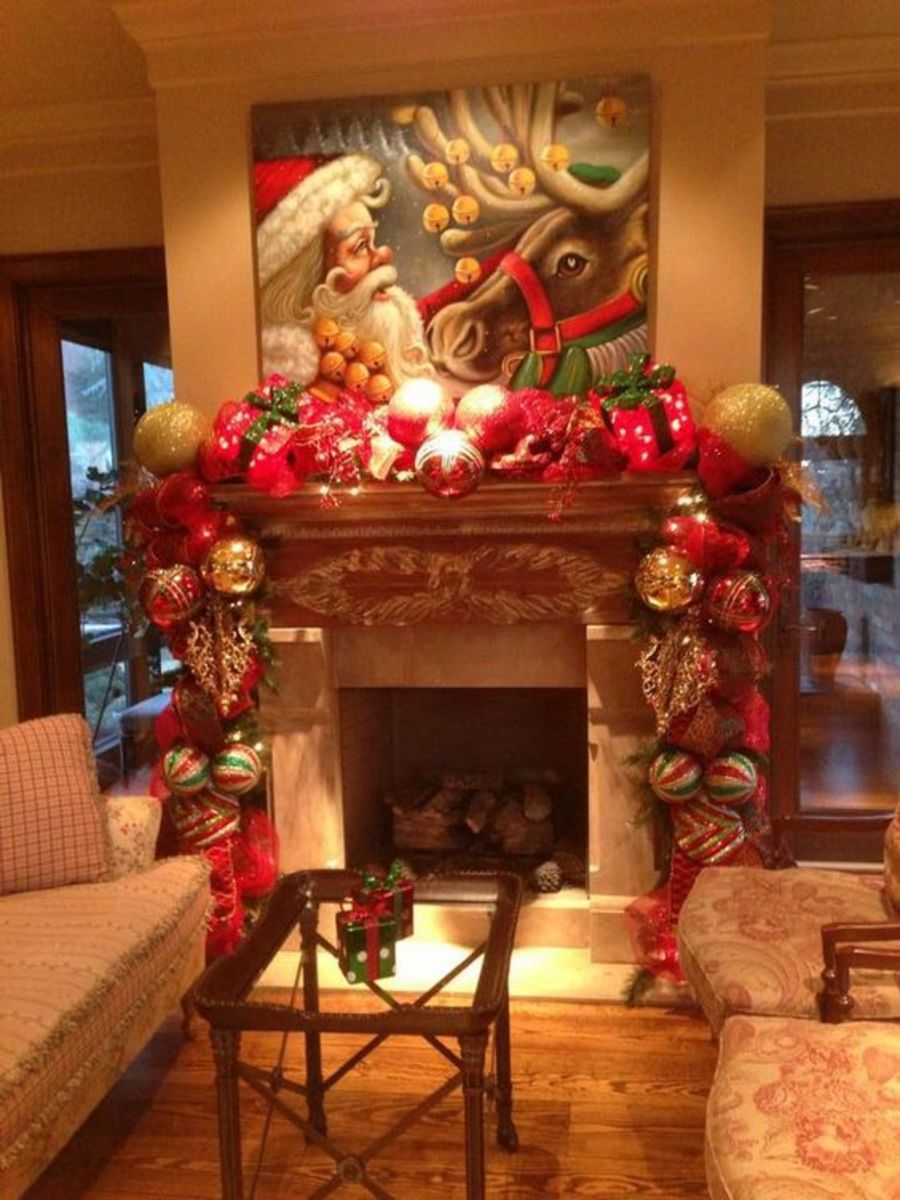 Dramatic Red Mantel Covered With Oversized Baubles