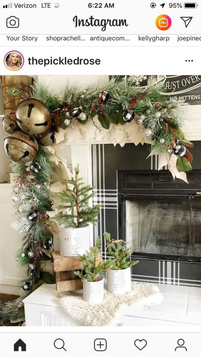 Festive Mantel With Garland and Jingle Bells