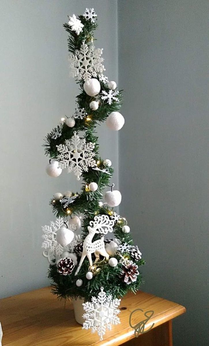 Mini Spiral Christmas Tree With White Decorations