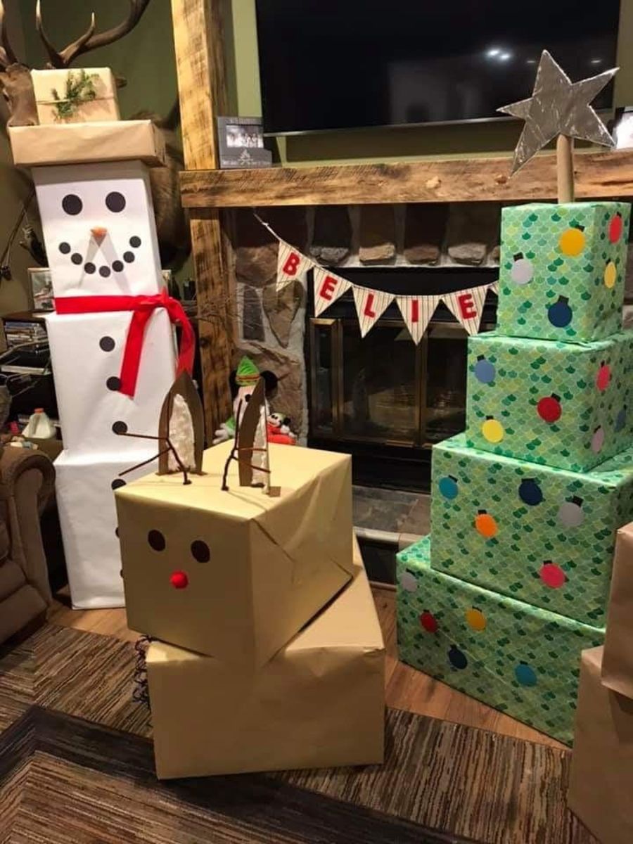No Christmas tree, no problem! You can even create a tree by stacking decorated boxes.