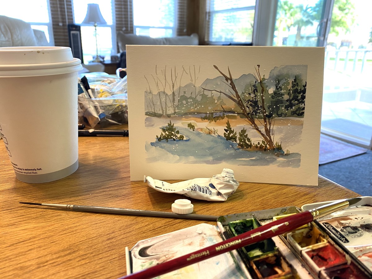 Watercolor Winter Scenes Painted On Cards