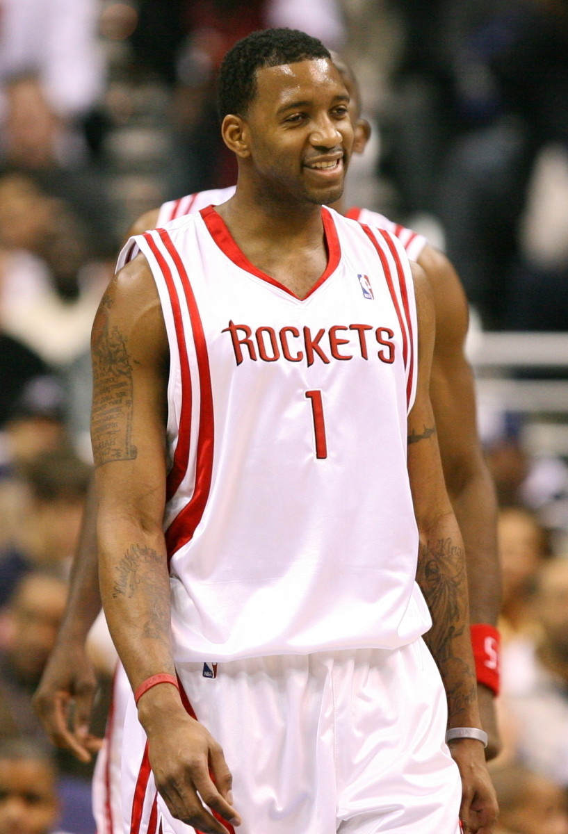 Tracy McGrady in-game playing for the Houston Rockets.
