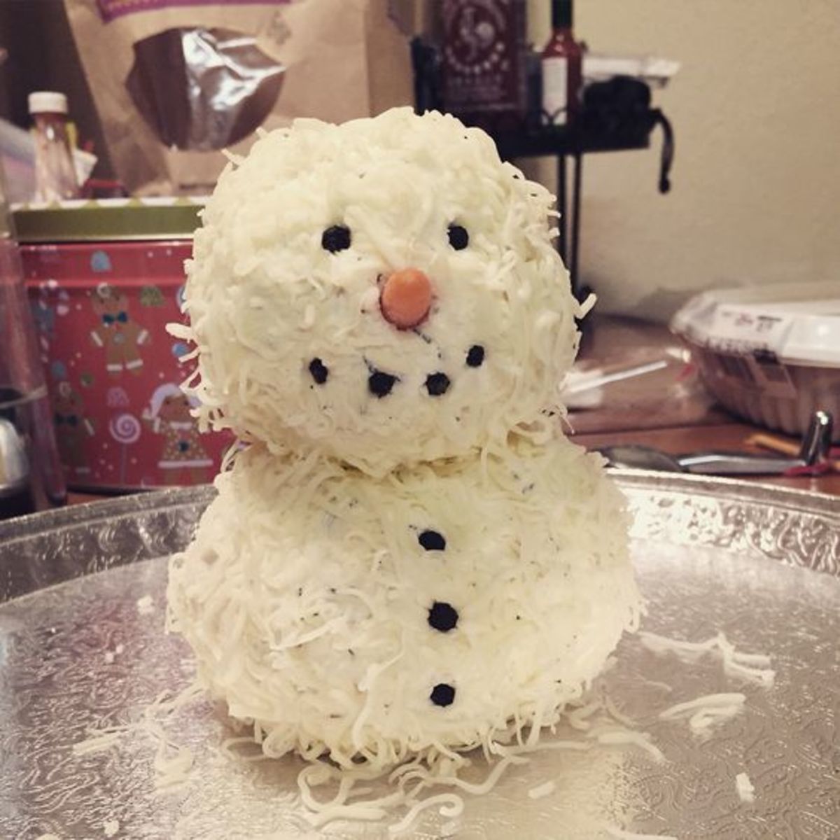 Cheesy snowman with Parmesan shreds