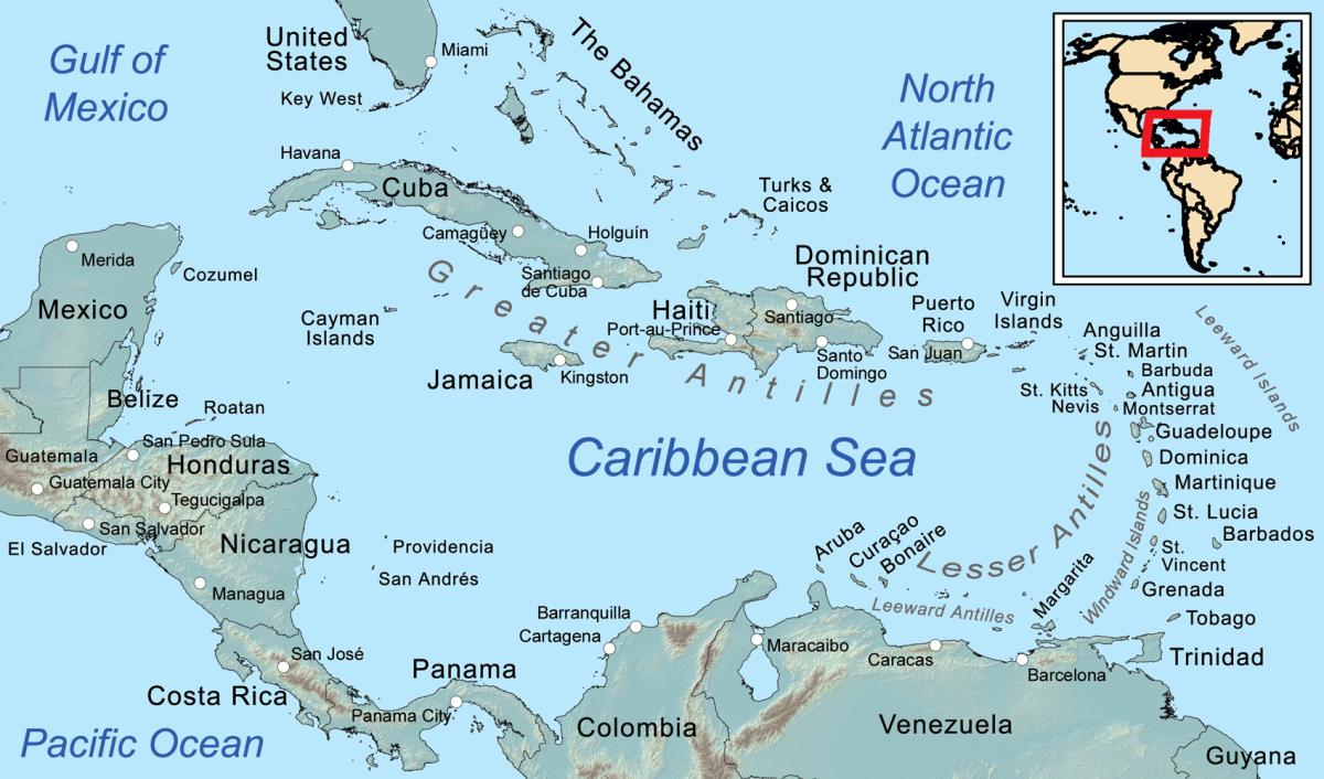 This map of the Caribbean shows just how close the Caribbean islands are to the U.S