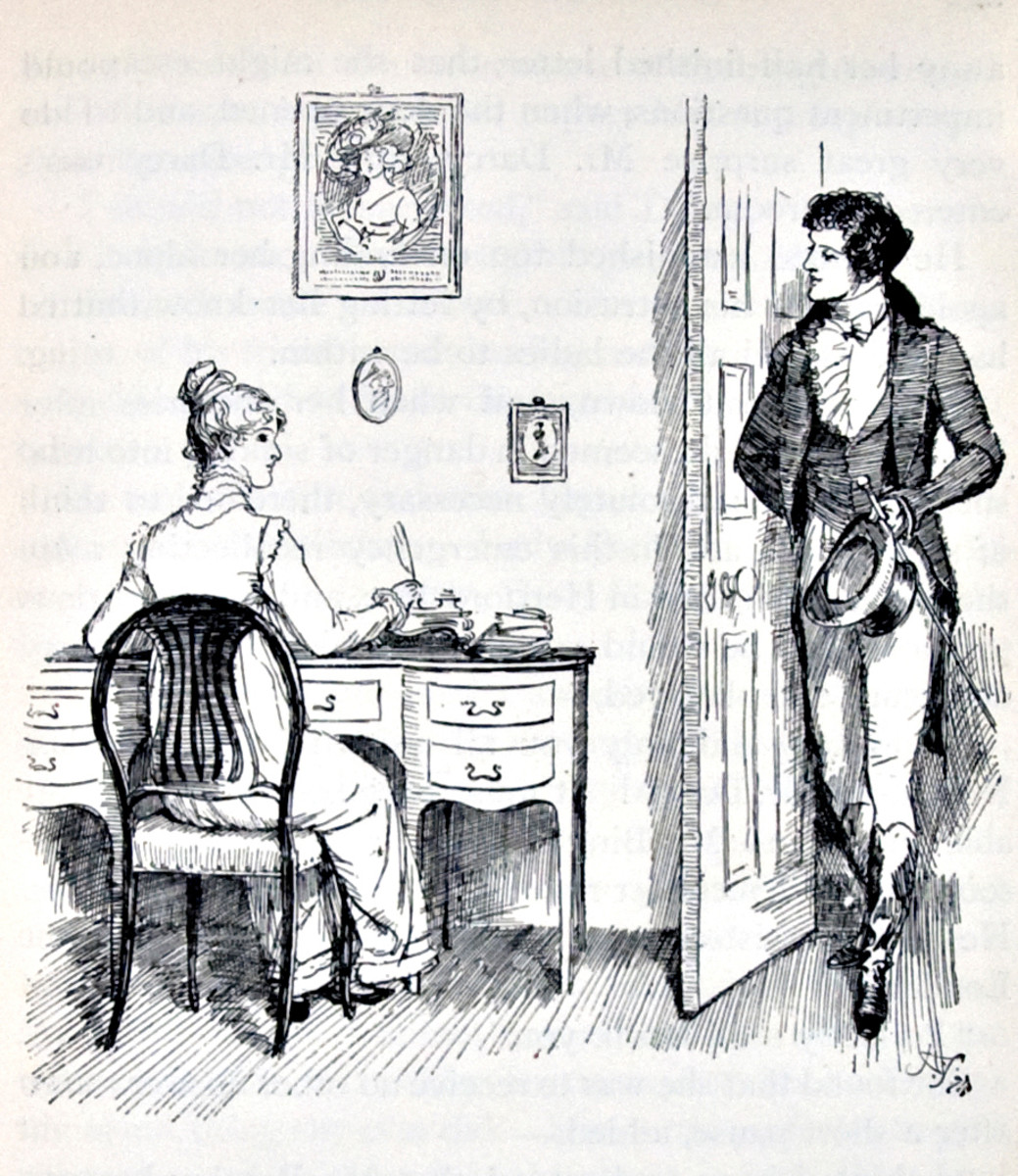 Darcy and Elizabeth at Charlotte (nee Lucas) Collins' house. Austen, Jane. Pride and Prejudice.- George Allen (1894)