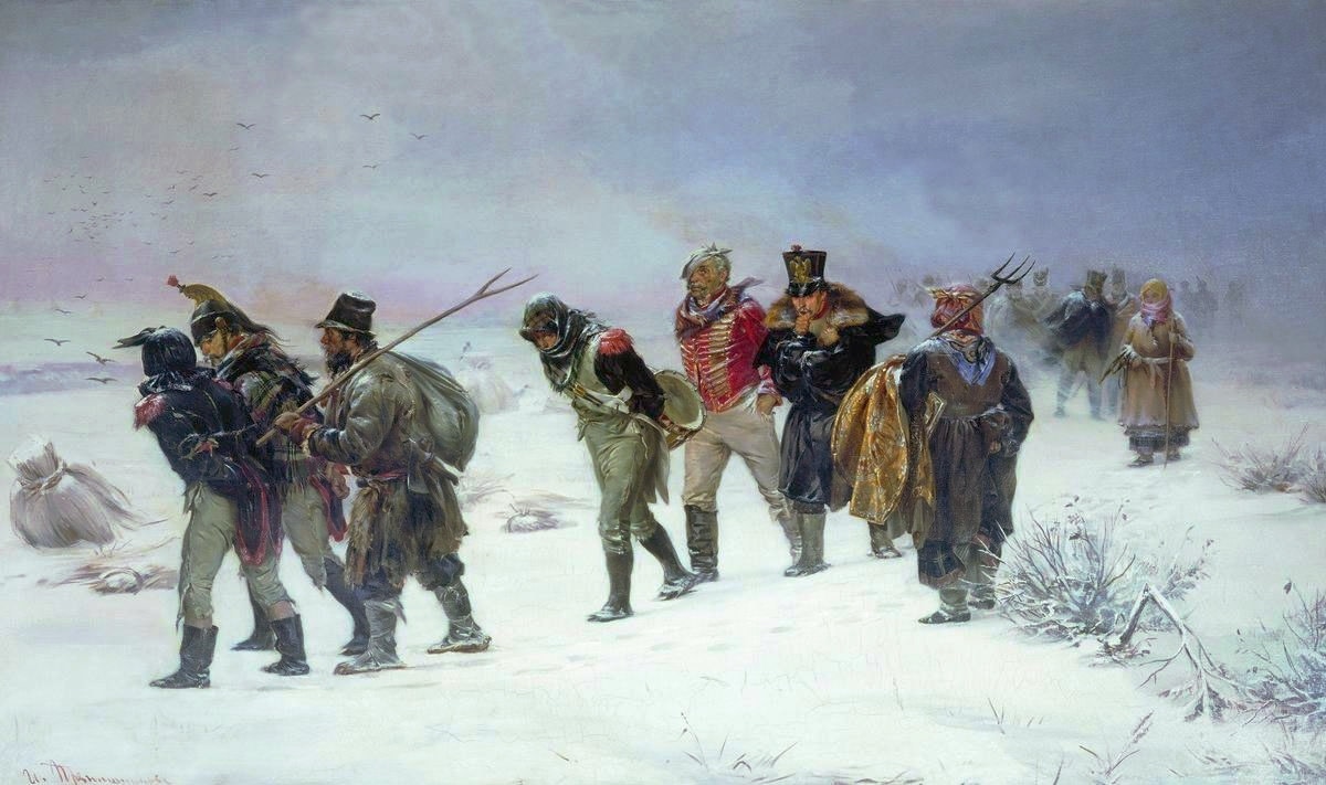War and Peace: French retreat in 1812 by Pryanishnikov.jpg (Public Domain)