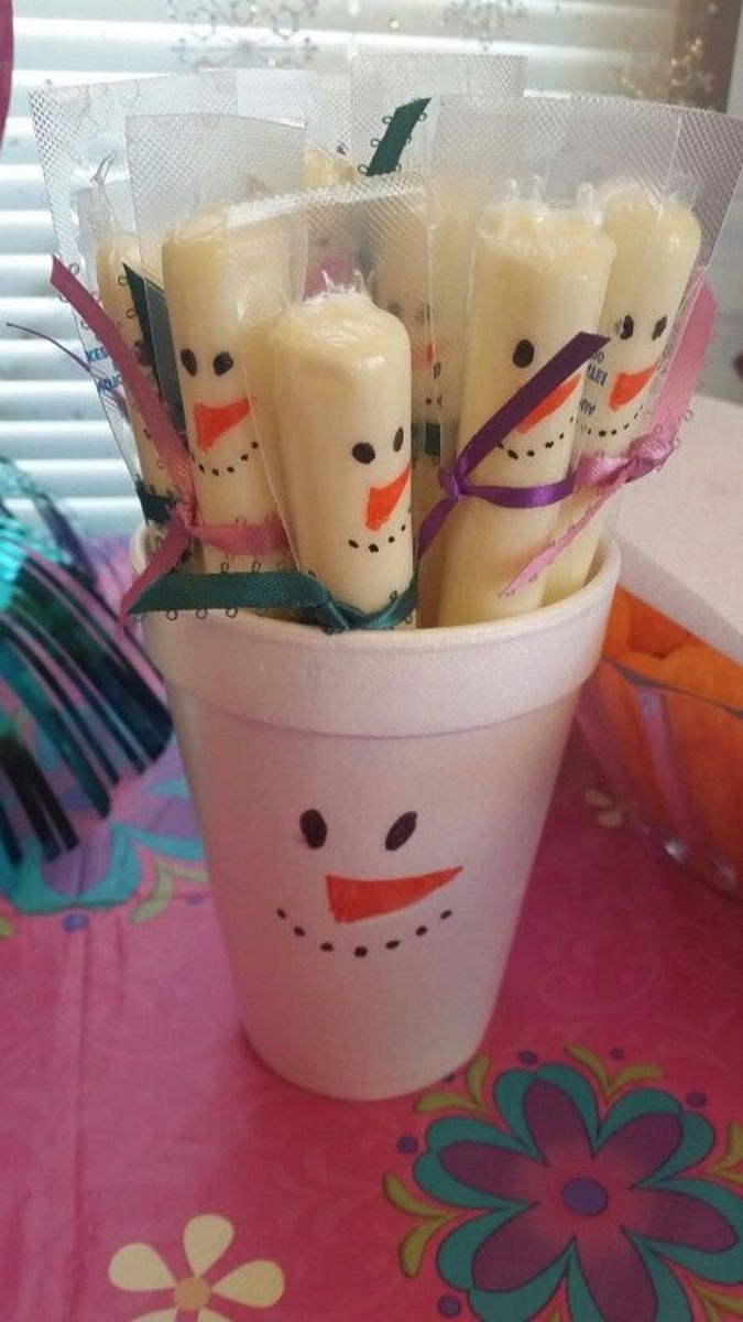 Cheese Snowman Sticks in Snowman Cup
