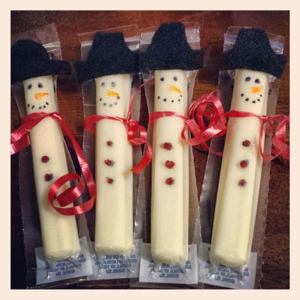 Cheese Snowman Sticks With Ribbons