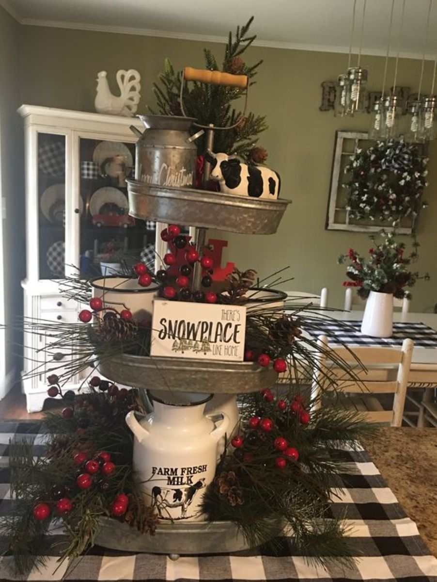 This cow-themed Christmas tiered tray would look especially good in a dining room or kitchen.