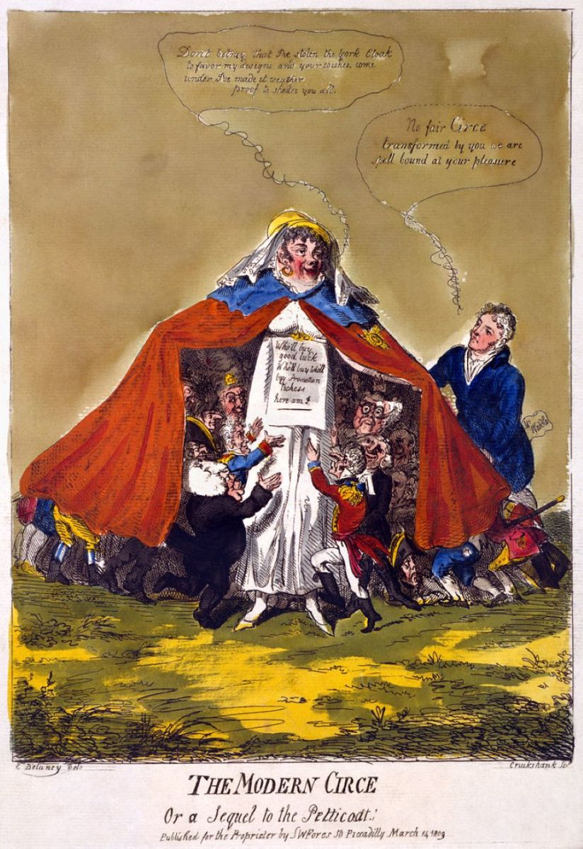 An 1809 caricature by Isaac Cruickshank referring to the Mary Anne Clarke scandal.