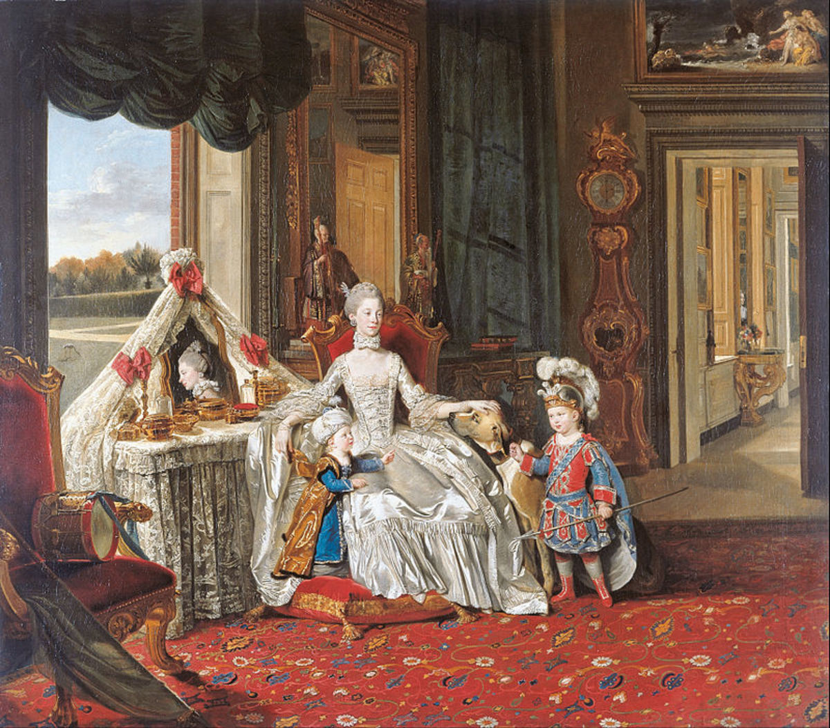 Johan Zoffany's 1765 portrait of Queen Charlotte with Princes George and Frederick.