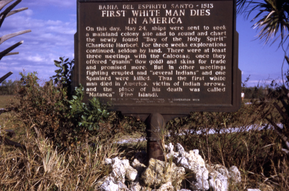 Bay of the Holy Spirit - Charlotte Harbor. Marks, Don (Donald J.). Historical marker for first white man to die in America. 1972. Color slide. State Archives of Florida, Florida Memory. Accessed 20 Jul. 2016..