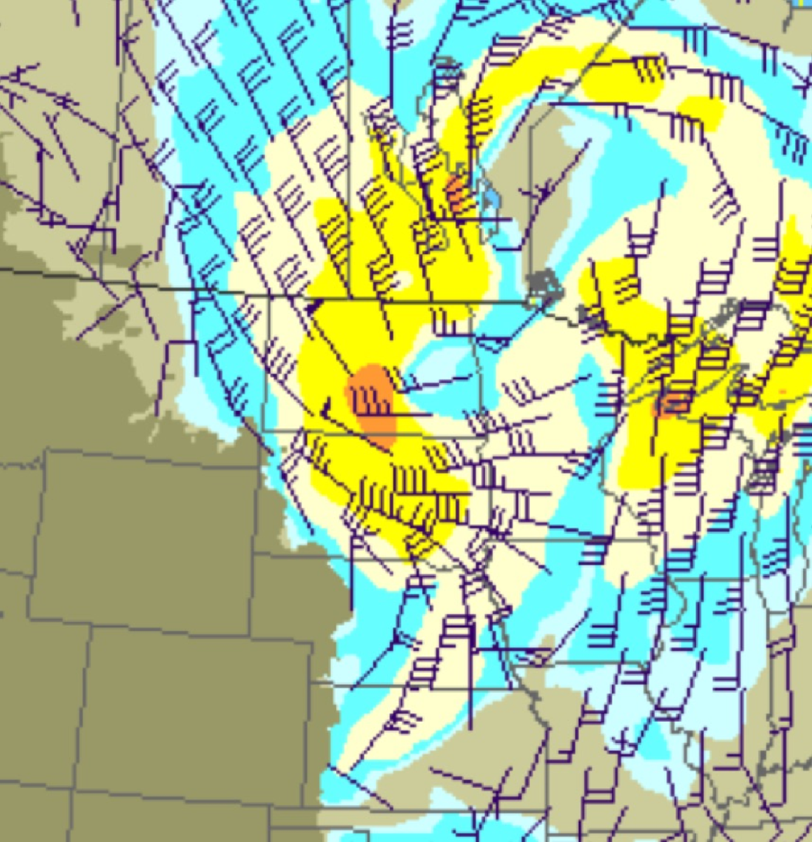 Projected surface winds for our day in the air.