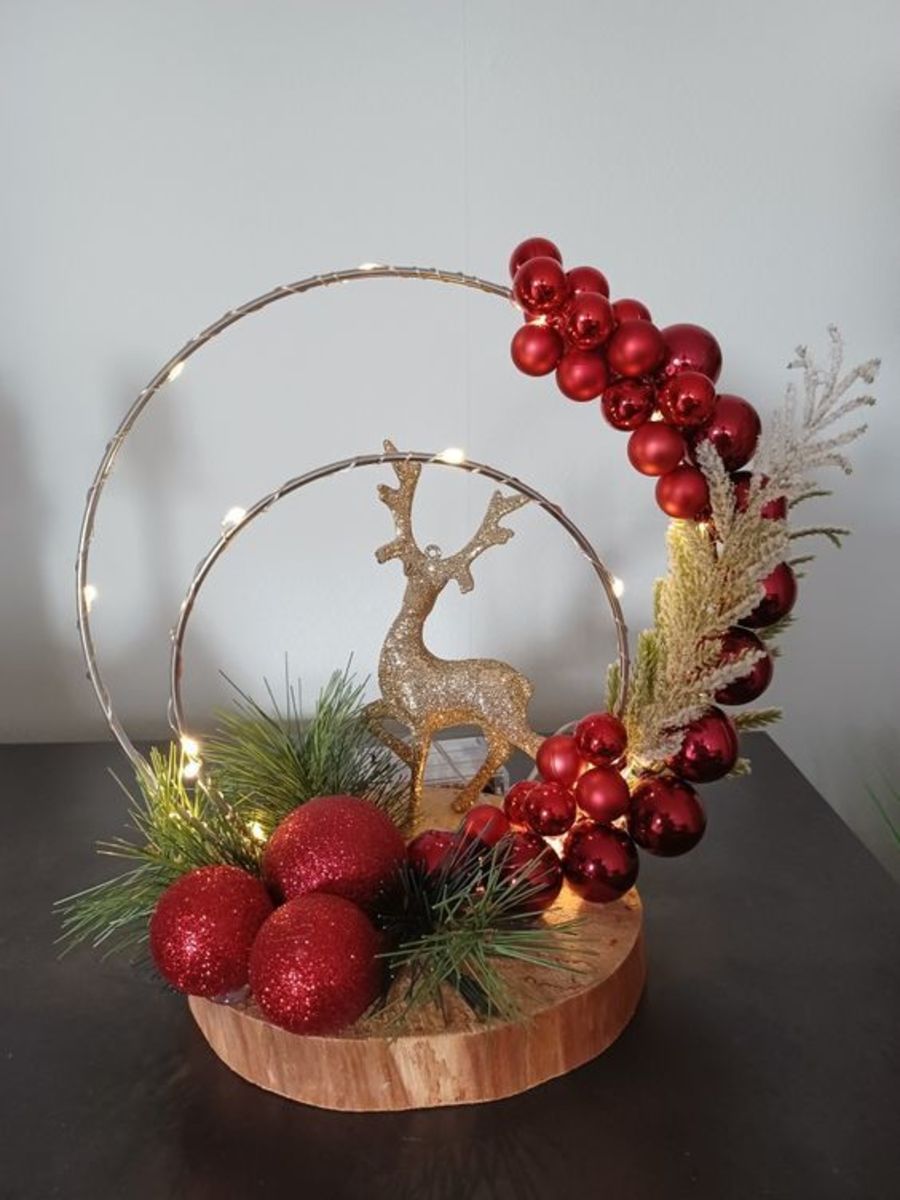 Double Gold Hula Hoops With Red Baubles and Reindeer