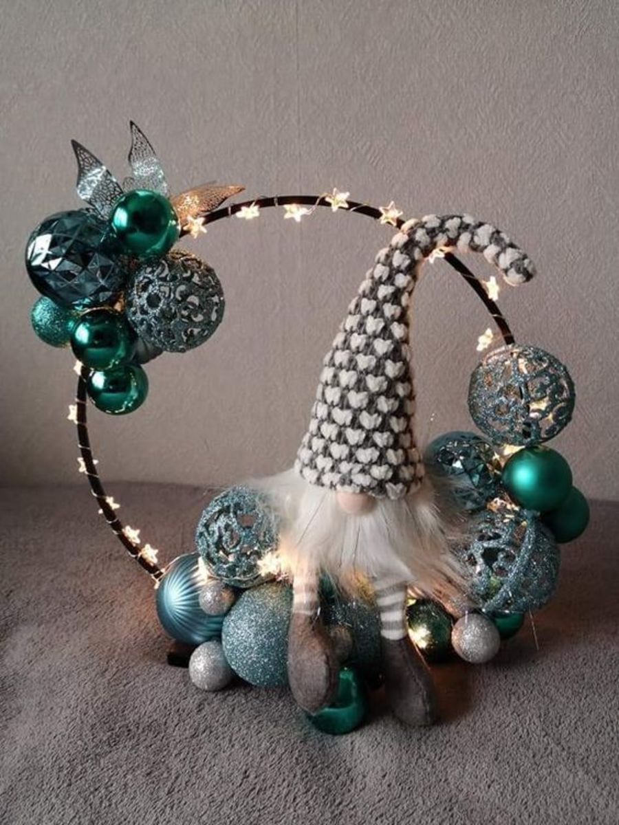 Christmas Elf With Turquoise Baubles and String Lights