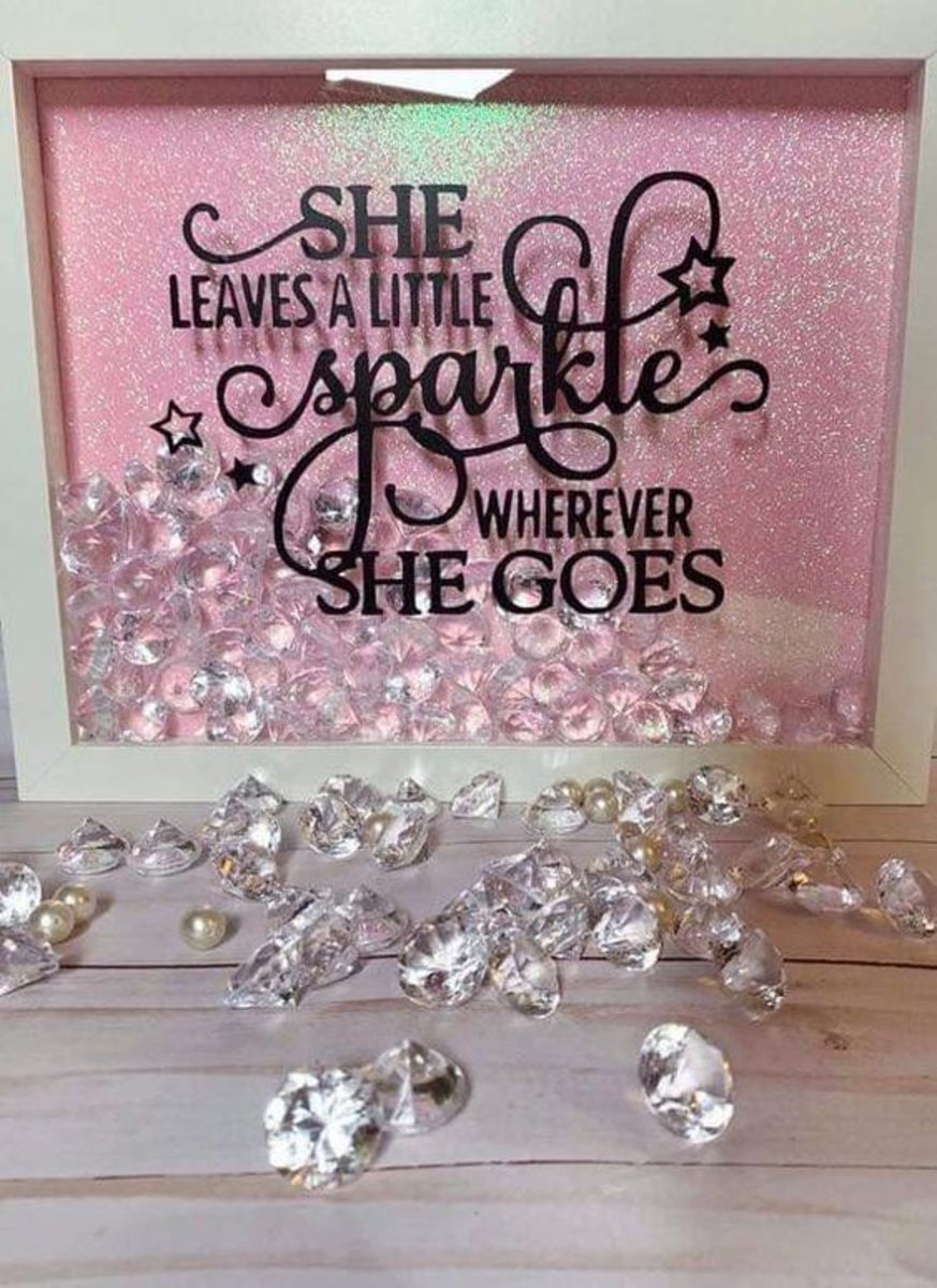 Celebrate a loved one with a message shadow box, like this super sparkly box!