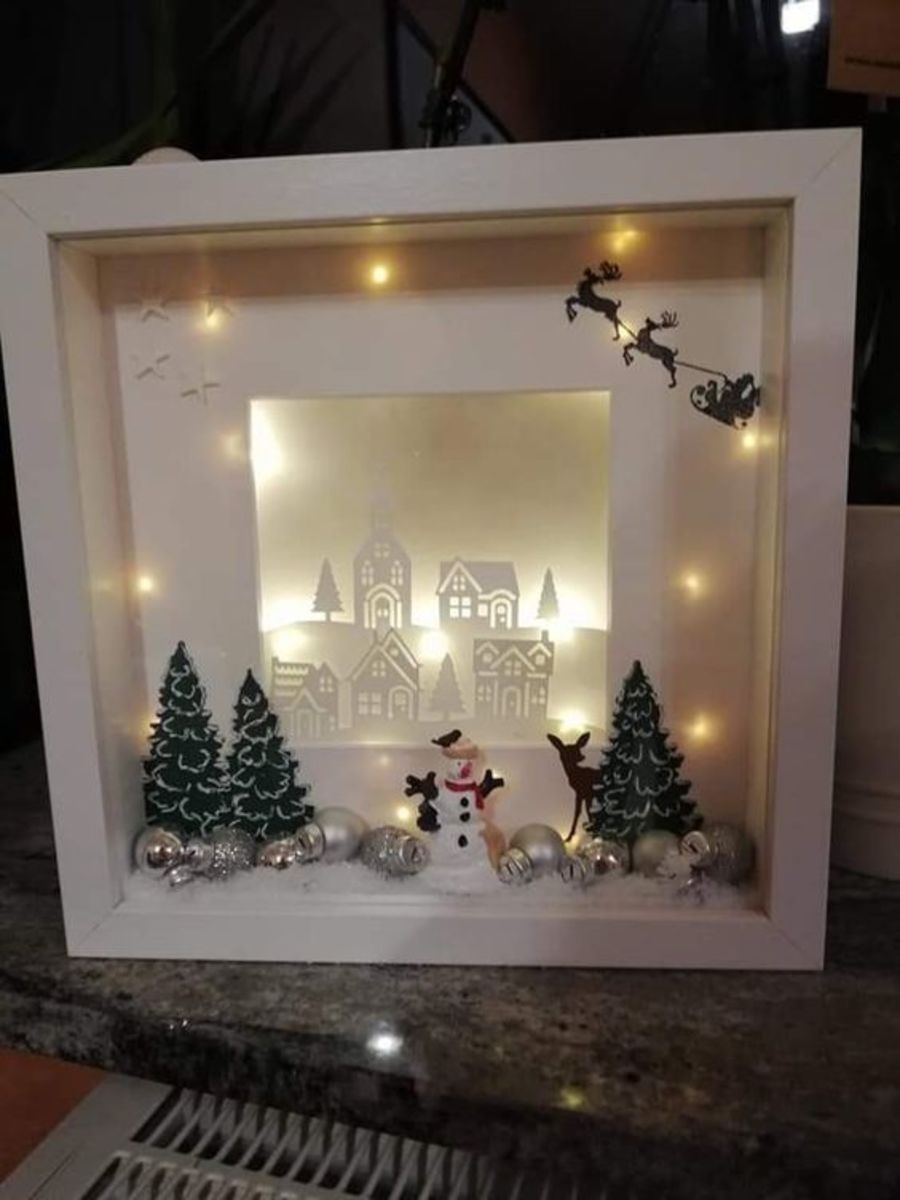Shadow boxes look particularly stunning when you add lights, like in this snowy scene!