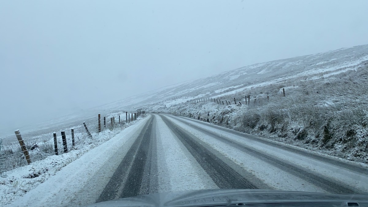 Snowy roads on the Isle of Man, the British Isle where the infamous Moddey Dhoo tale arose.