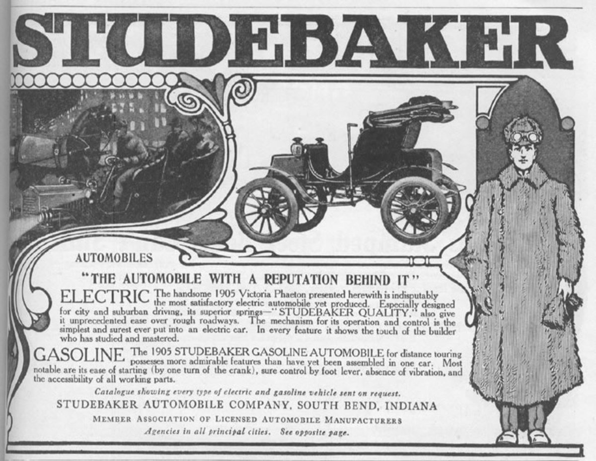 Old newspaper advertisement for the 1905 Studebaker Electric Automobile.  (Notice how well newspapers can communicate a lot of detail to potential customers.)