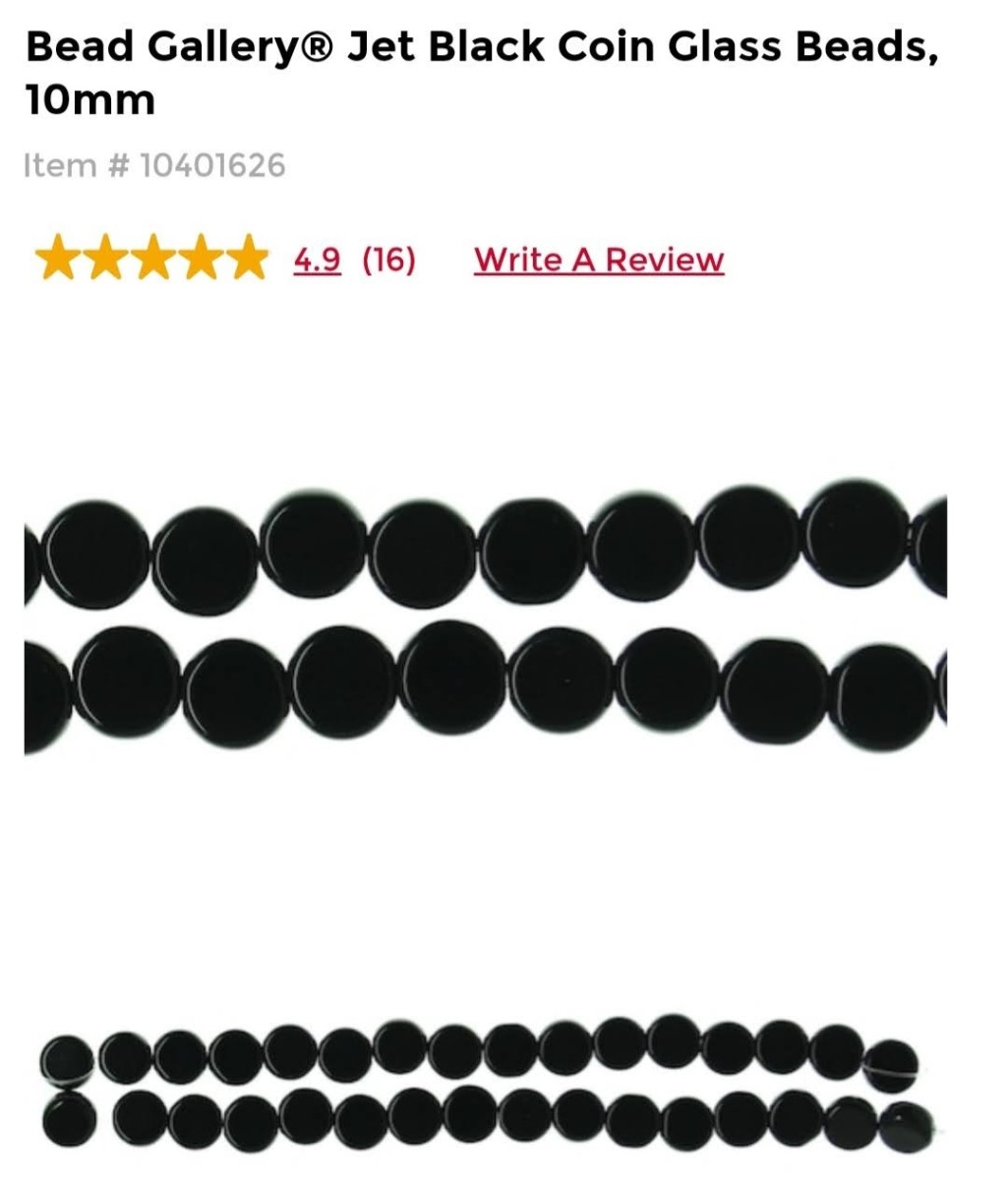 Bead Gallery Jet Black Coin Glass Beads 10mm
