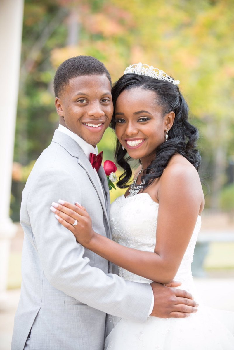 Young couple on their wedding day.