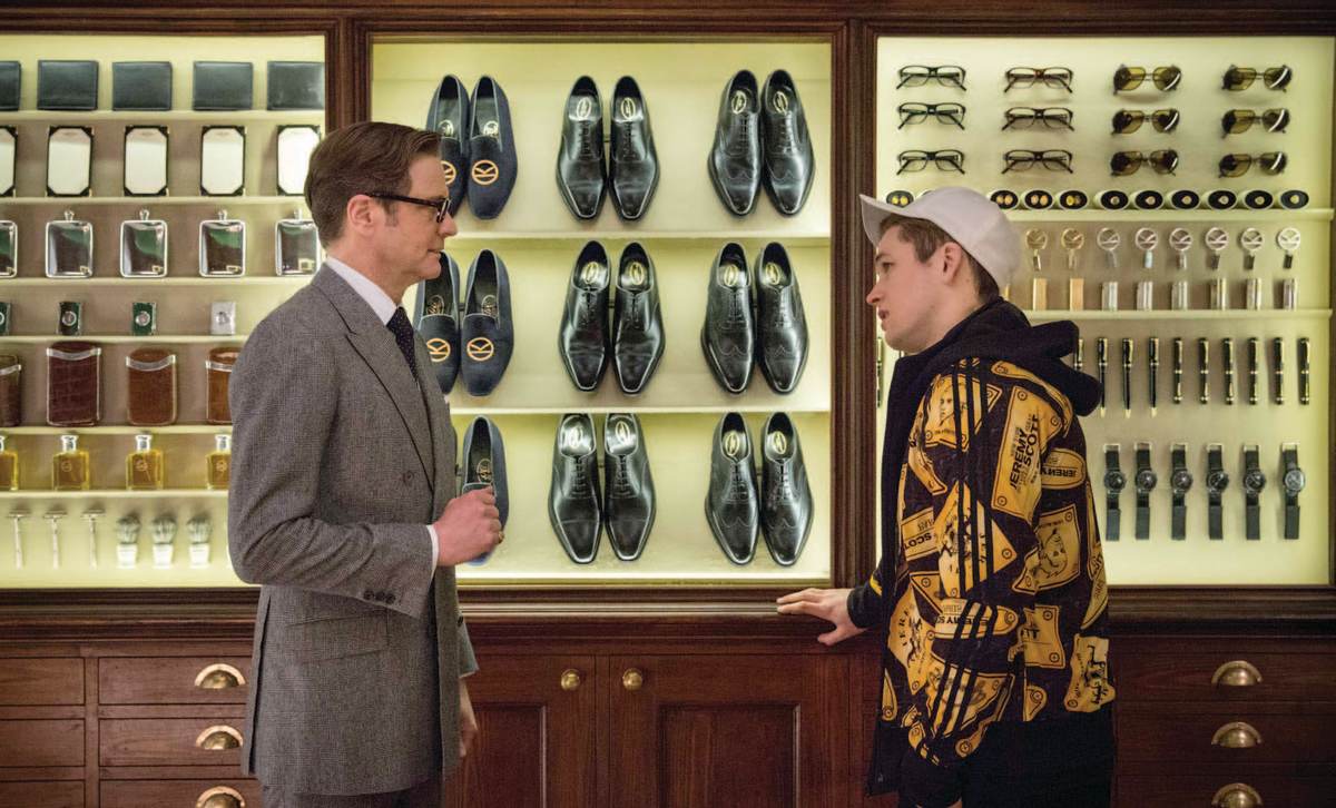 Egerton (right) makes a great impression as the streetwise and cocky Eggsy, discovering a unique way of escaping his working-class surroundings.
