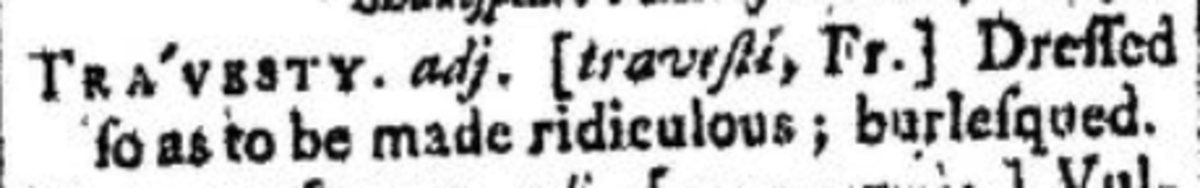 Travesty, from Samuel Johnson's dictionary in the 18th century.  The word has an old pedigree.