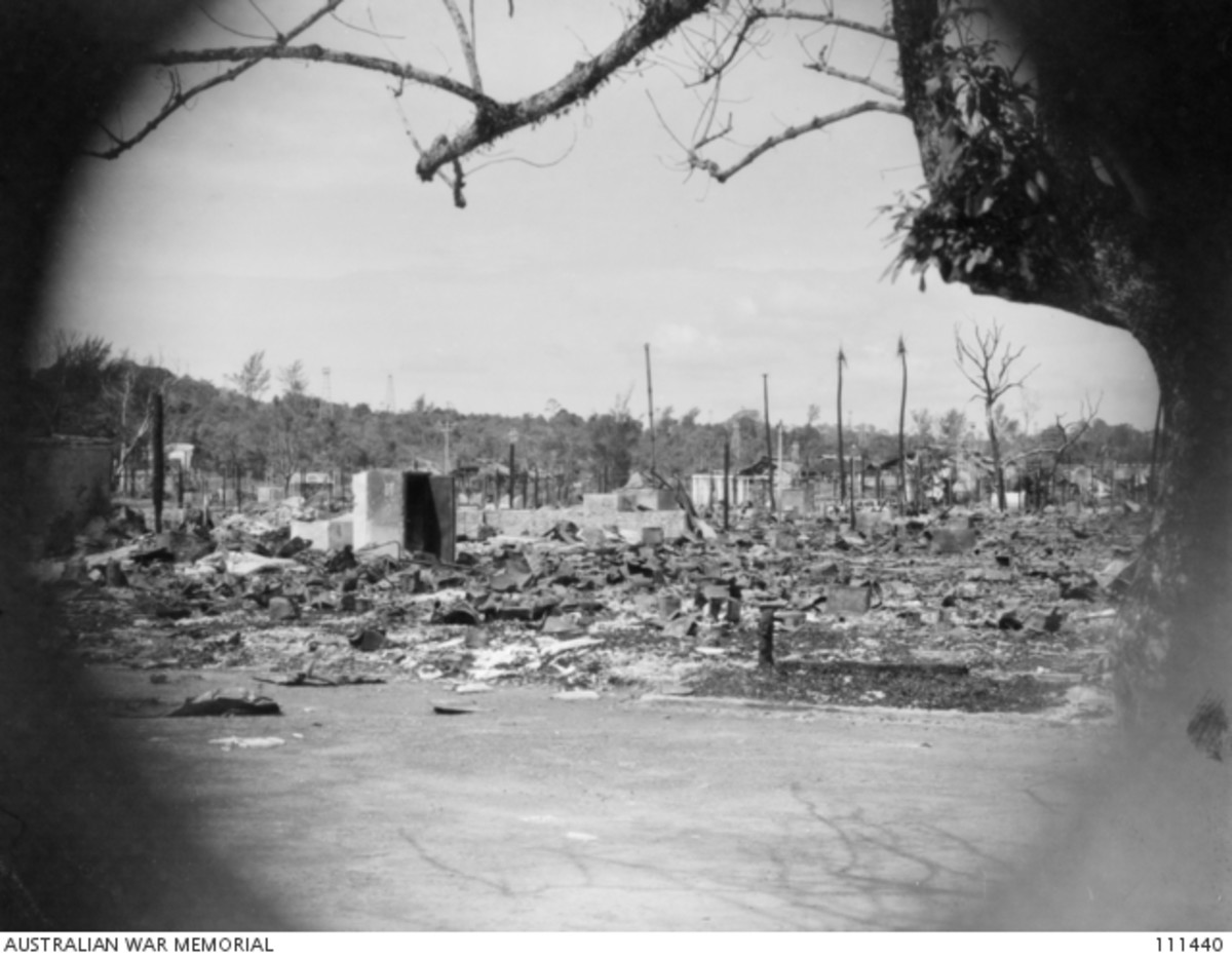 Miri after Allied bombardment, 1945