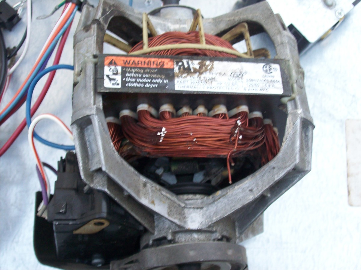 Dryer motor. Note the silver specks near the wound wire. That is the wire core made of aluminum and coated with copper.