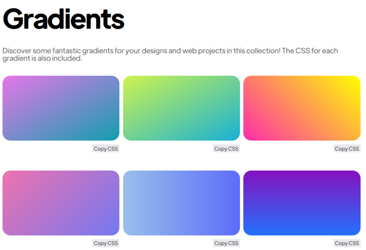 Some of the gradients available.