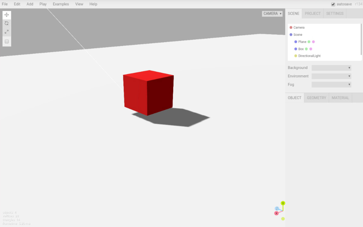 A screenshot of three.js 3D editor