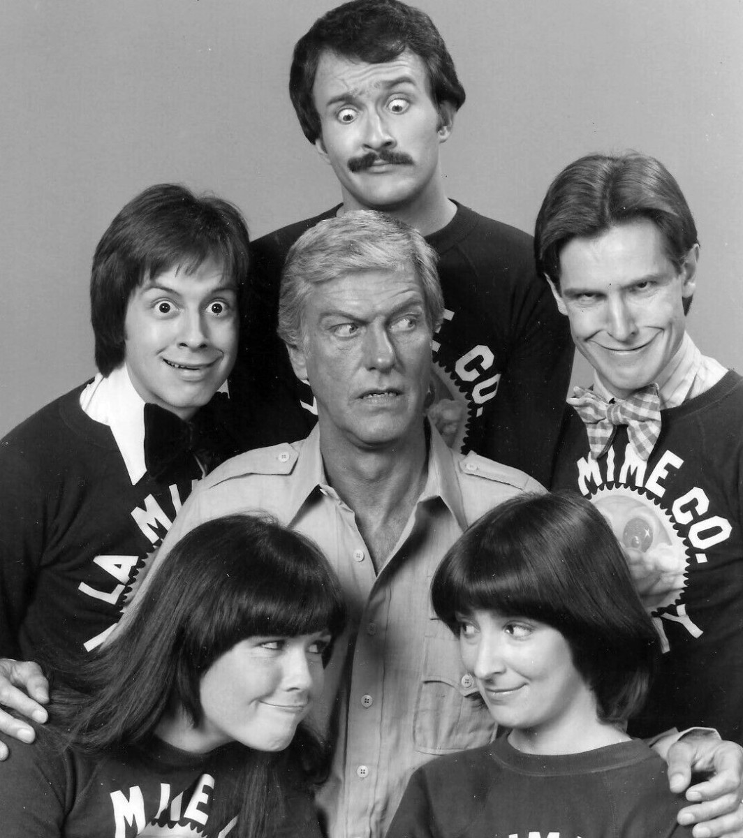 Dick posing with the L.A. Mime Company. The group did five guest appearances on the series.