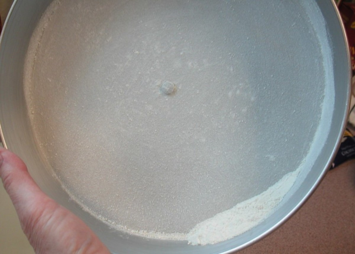 Turn the pan to allow the flour to coat the sides all the way around